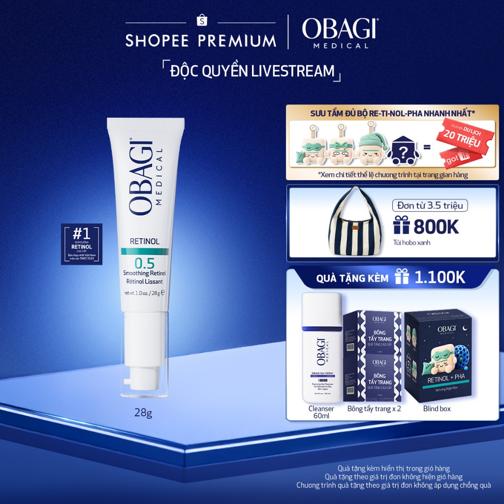 [ĐỘC QUYỀN LIVESTREAM] Kem Dưỡng Làm Mờ Nếp Nhăn & Làm Đều Màu Da Obagi Retinol 0.5 (28g)