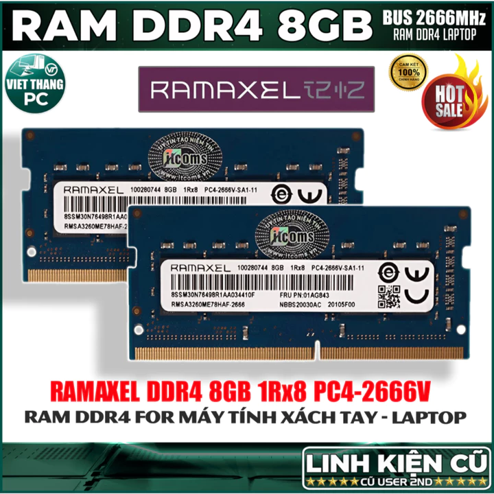 Ram Máy Tính Laptop Ramaxel 8GB DDR4 Bus 2666 Mhz Dùng cho Laptop Ram cũ đã qua sử dụng ( Cũ - 2nd )