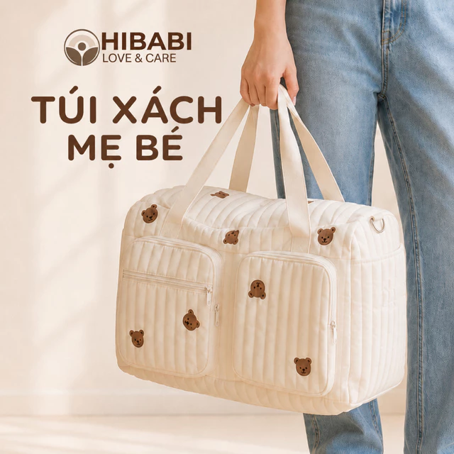 Túi đựng đồ bỉm sữa cho mẹ và bé Túi xách bỉm sữa Hàn Quốc đa năng HIBABI tiện lợi mang đi du lịch