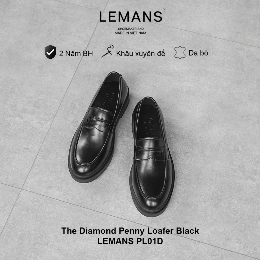 Giày da bò Penny Loafer LEMANS nam màu đen PL01D.1 - đế thơm tăng cao 4cm, Bảo hành 24 tháng