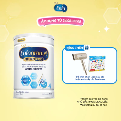 Sữa bột  Enfagrow A2 Neuropro 4 1.7kg giúp dễ tiêu hóa, hấp thu dành cho trẻ 3-6 tuổi
