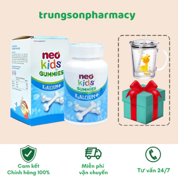 Gummies Canxi Neo Kids - Kẹo Canxi Cho Bé Vị Sữa Chua Bổ Sung Canxi, D3 Cho Trẻ - Hộp 60 Viên