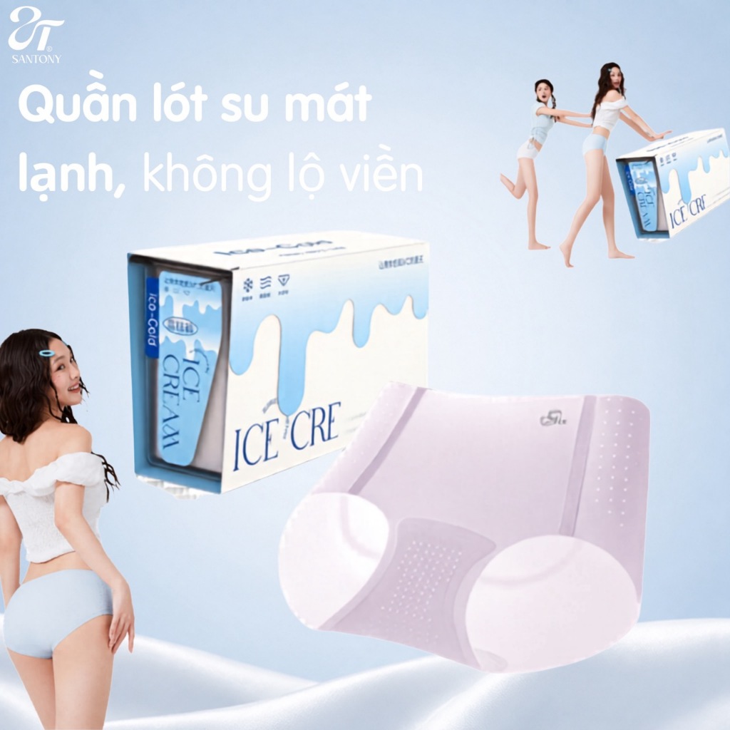 Quần lót su SANTONY kem icecream chất tàng hình mát lạnh, đúc su không đường may-kháng khuẩn 100A bảo vệ vùng kín ICE889