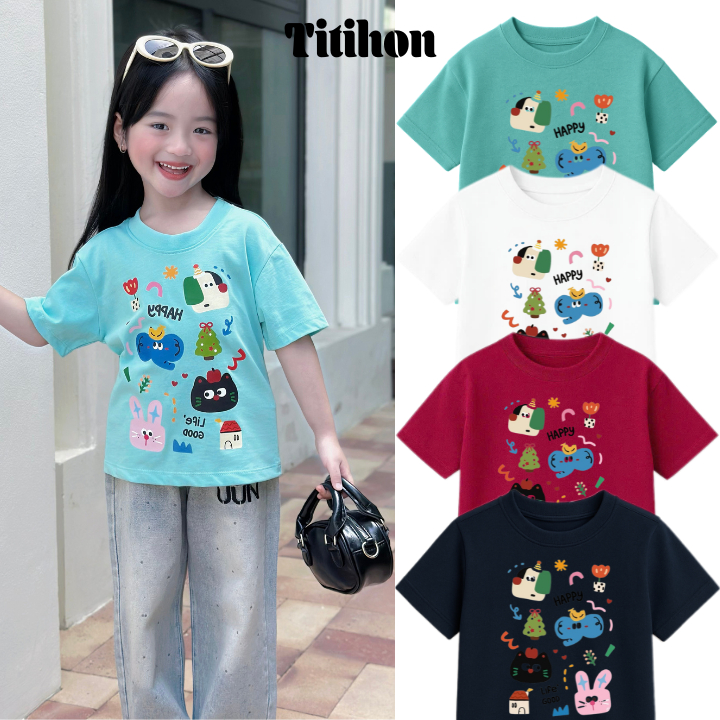 [A02] Áo Phông Trẻ Em In Hoạ Tiết Dễ Thương Cộc Tay Chất Cotton Mềm Mịn | Form Rộng Thoải Mái