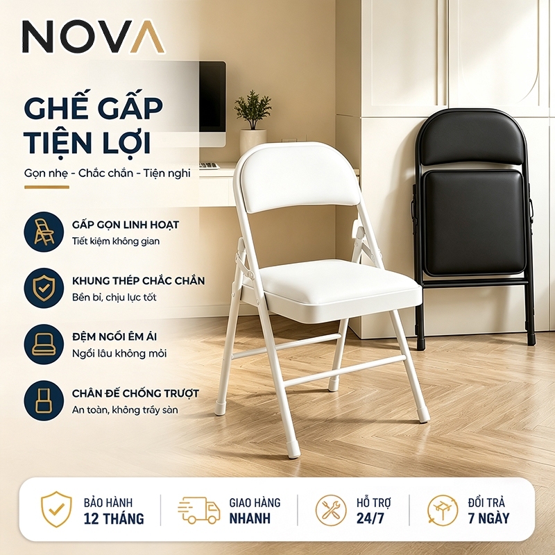 Ghế gấp NOVA cao cấp, ghế xếp tiện lợi, đệm ngồi êm ái, khung thép chắc chắn, gọn nhẹ | BigBuy360 - bigbuy360.vn