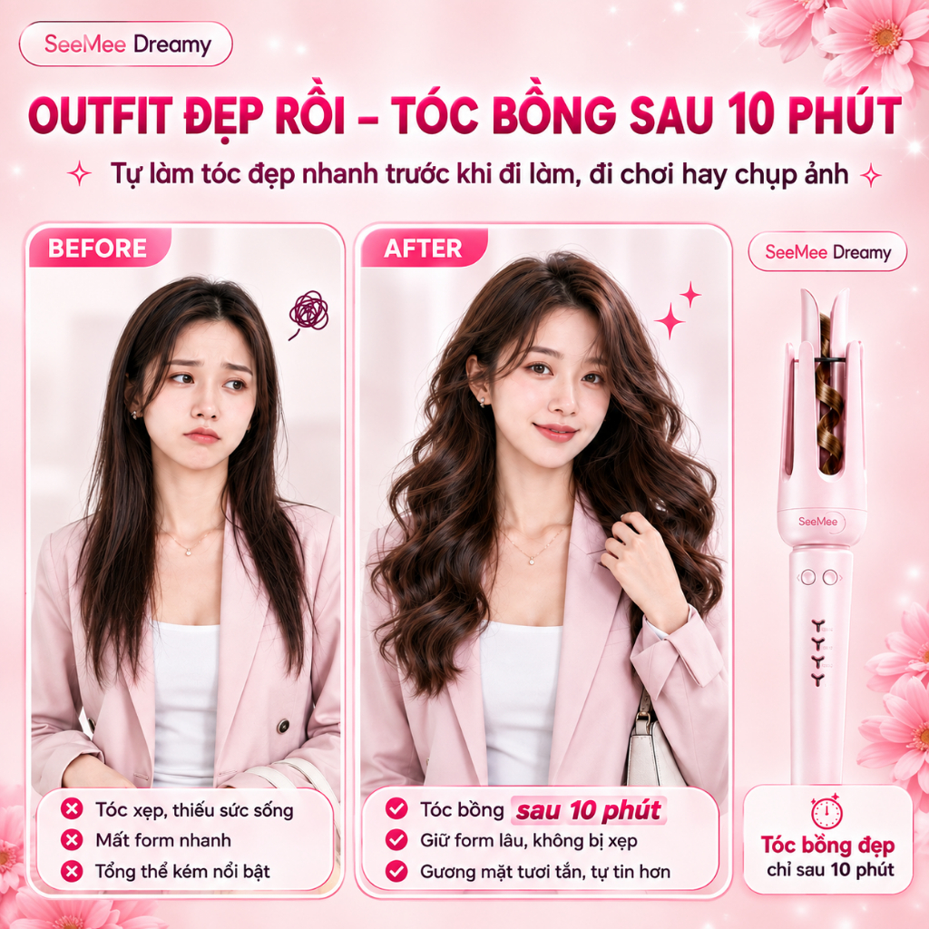 [GIÁ 345K TẠI LIVE SHOP]Máy uốn tóc tự động SeeMee tạo 2 kiểu xoăn trục 28mm 32mm giữ nếp 48h quà tặng bạn gái 20/10,LIS | BigBuy360 - bigbuy360.vn