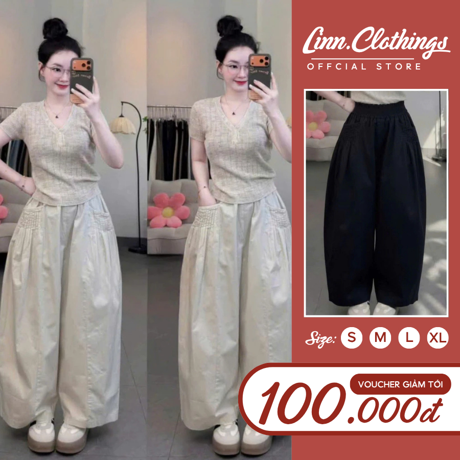 ( From Nấm ) Quần Kaki Nữ Xếp Ly Có Túi Cạp Cao, Quần Dài 85cm Form Suông Thanh Lịch Dễ Phối Đồ Mã 443