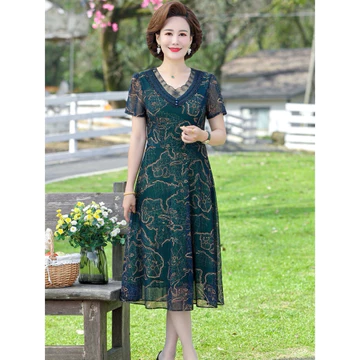 Đầm trung niên, Váy trung niên cho mẹ sang trọng, chất vải von 2 lớp co giãn