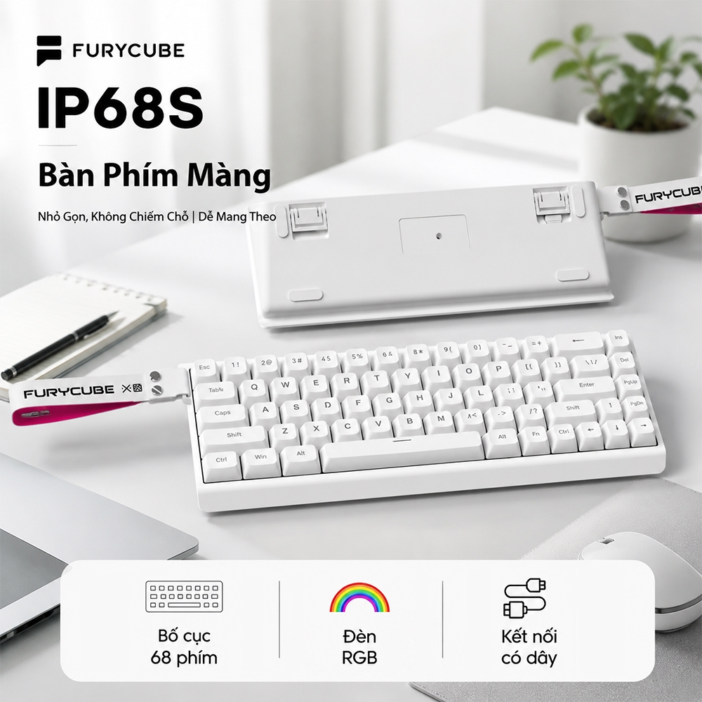 Bàn Phím Màng FURYCUBE IP68S, RGB Membrane, Layout 65% 68 Phím, Keycap PBT, Gõ êm, Cho Văn Phòng | BigBuy360 - bigbuy360.vn