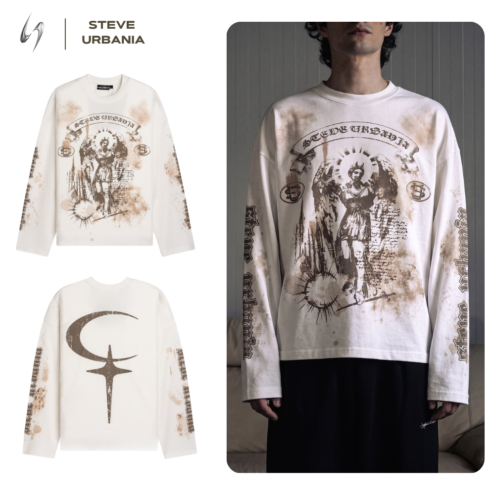 Áo dài tay Long Sleeve Archangel STEVE URBANIA cotton họa tiết thiên thần vintage, Áo dài tay form rộng nam nữ - LS03