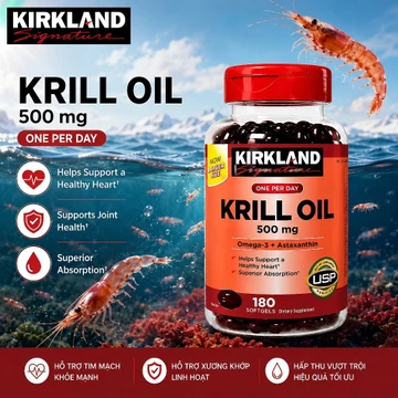 【Nhập khẩu từ Mỹ】 Viên Uống Dầu Nhuyễn Thể Tôm Krill Oil 500mg 180v Của