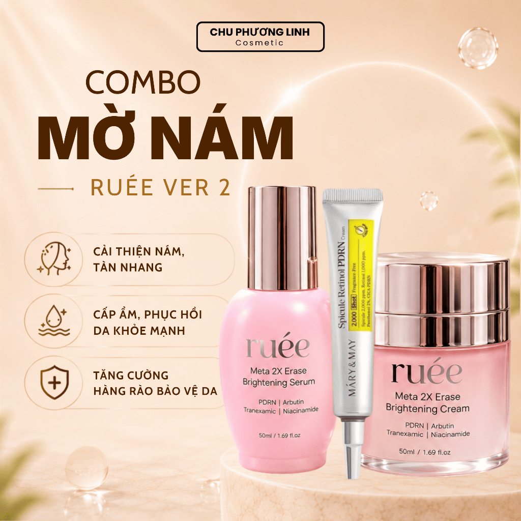 Combo Hỗ Trợ Mờ Nám Kem Đêm + Serum Ruee Ver 2 + Retinol Mary&May CB0366 - Dưỡng Trắng, Phục Hồi, Làm Đều Màu Da