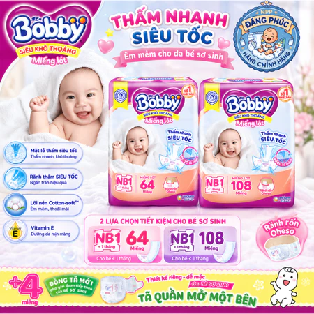 Miếng lót bobby newborn 1 ( 64 miếng / 108 miếng )
