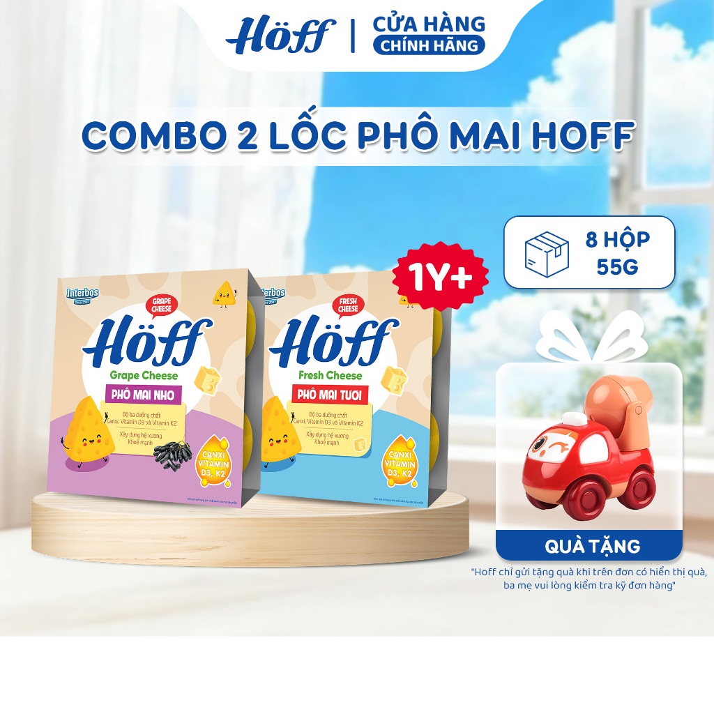 Combo 2 lốc Phô mai tươi Hoff vị trái cây mix vị cho bé (2 lốc – 8 hộp/55g)