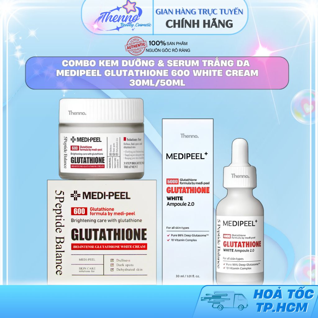glutathione 600 hàn quốc Combo Kem Dưỡng & Serum Trắng Da MediPeel White Cream 30ml/50ml Swanson L-Glutathione (L-Glutathione, Antioxidation) #cream Type:Box (5 sheets)