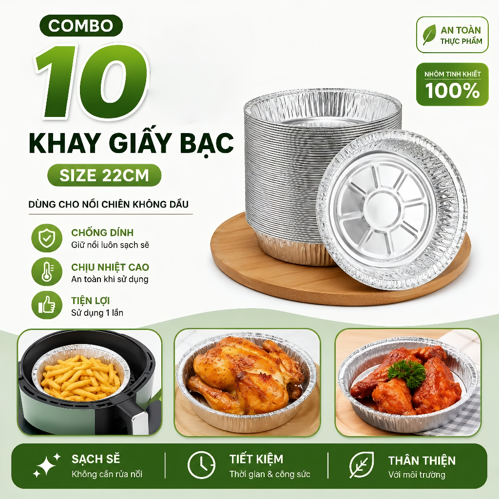 Combo 10 Khay Giấy Bạc, Khay Nhôm Tròn 22cm Cho Nồi Chiên Không Dầu Tiện  Lợi | Shopee Việt Nam