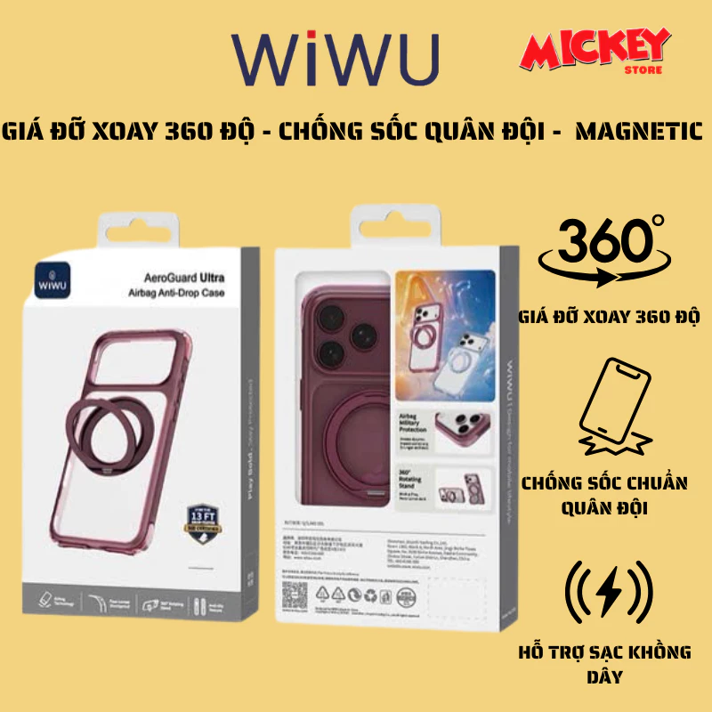 Ốp WIWU Aeroguard Ultra AG-203 có vòng MagSafe và giá đỡ xoay 360 độ