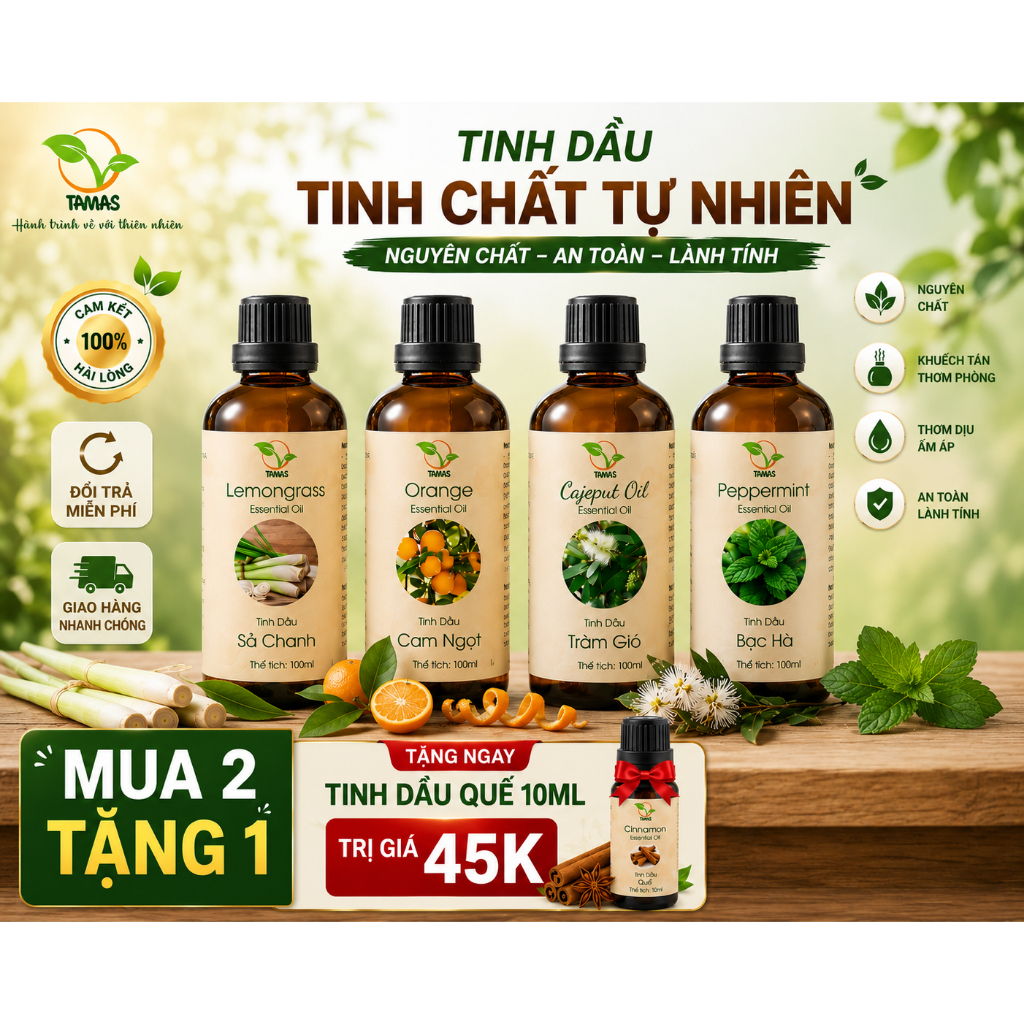 Tinh dầu xông phòng Nguyên Chất Thiên Nhiên TAMAS 100ml Khử Mùi, Thanh Lọc Không Khí, Nhiều Mùi