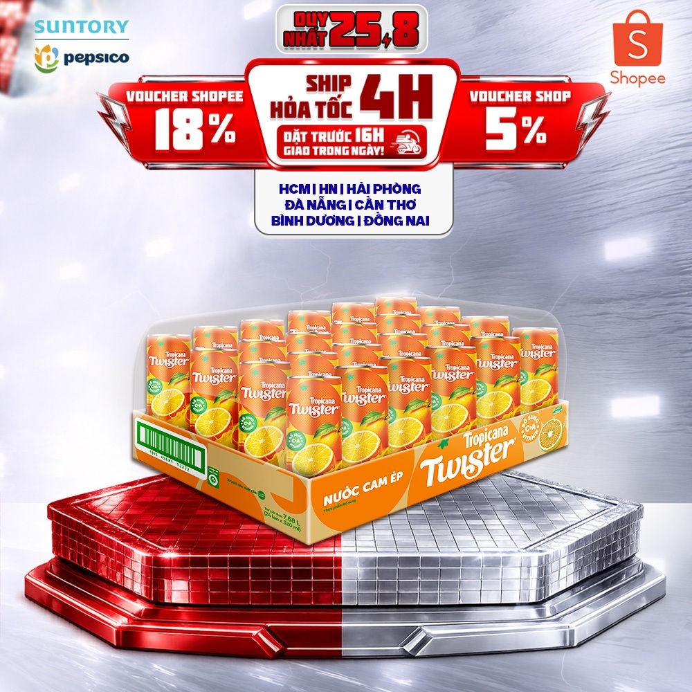 [SALE 15.8] Thùng 24 Lon Nước Trái Cây Twister Cam (320ml/lon)