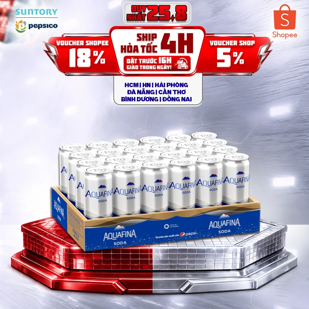 [Giao trước lễ] Thùng 24 Lon Nước Uống Có Gaz Aquafina Soda (320ml/lon)