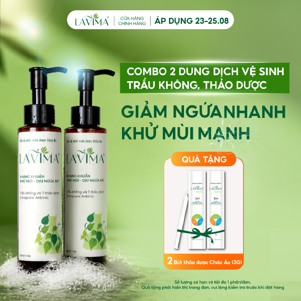 Dung dịch vệ sinh Lavima, Trầu không Thảo Dược làm sạch – giảm ngứa nhanh – khử mùi mạnh, Chai 110g