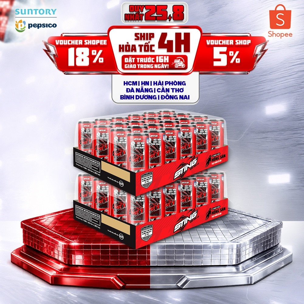 [SALE 15.8] Combo 2 Thùng 24 Lon Nước Tăng Lực Sting Dâu (320ml/lon)