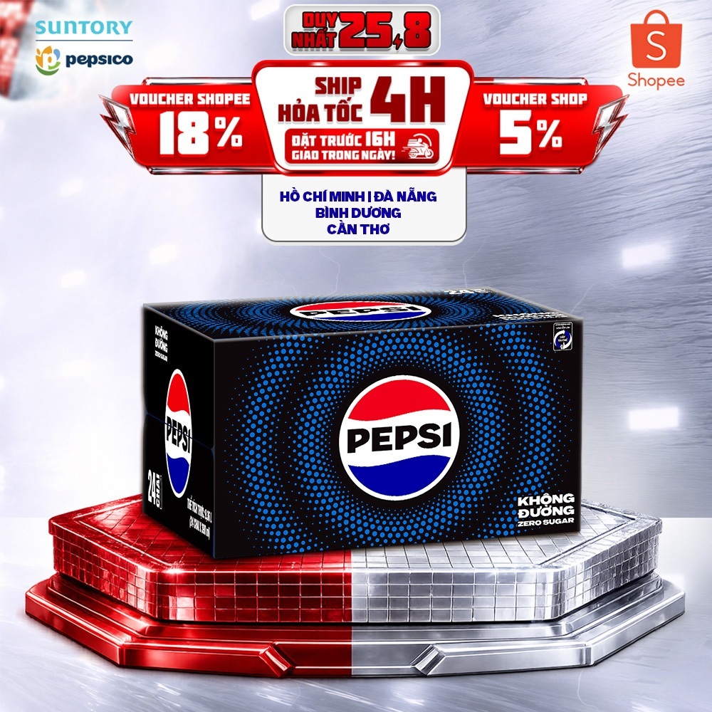 [Giao sau lễ] Thùng 24 Chai Nước Ngọt Giải Khát Có Gaz Pepsi Không Calo, Không Đường (390ml /chai)