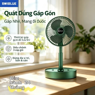 Quạt gió đứng gấp gọn thu kéo, thiết kế tiết kiệm không gian, 3 cấp tốc độ gió, quạt du lịch lý tưởng cho mùa hè nóng bứ