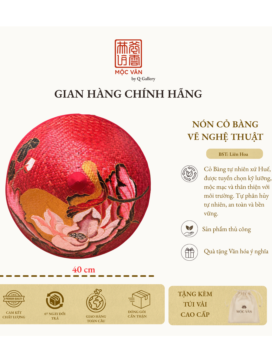 [Nón cỏ Bàng] - BST Nón cỏ Bàng vẽ họa tiết Hoa Sen - Q Gallery