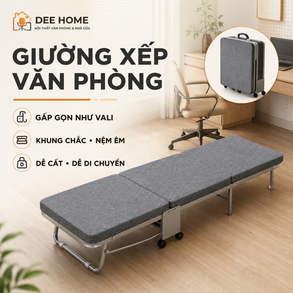 Giường Gấp Văn Phòng Đa Năng, Giường Xếp Thông Minh Bánh Xe Di Chuyển, Đệm Khung Thép Sơn Tĩnh Điện | BigBuy360 - bigbuy360.vn