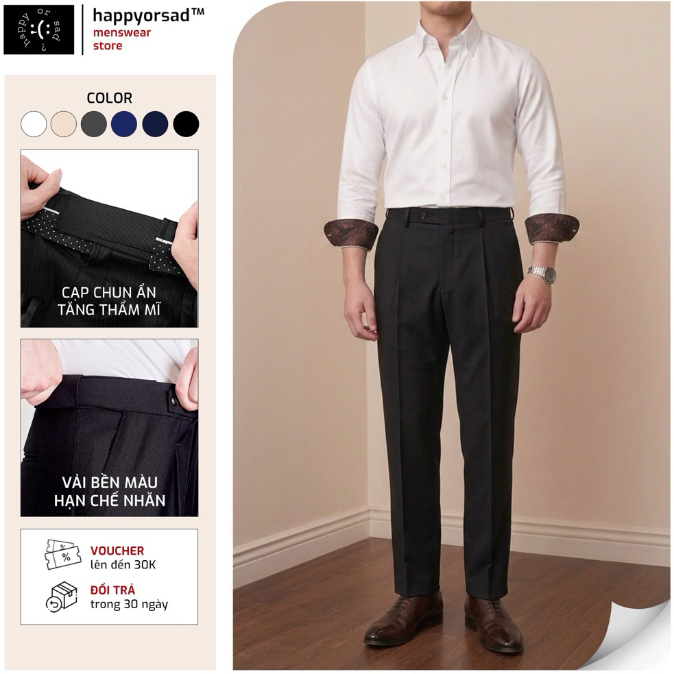 Quần Âu Nam HAPPYORSAD Đai Chun Ẩn Che Khuyêt Điểm Điều Chỉnh Eo Cạp Cao Ống Đứng ( Smart Pants HOS SS2 - Menswear )