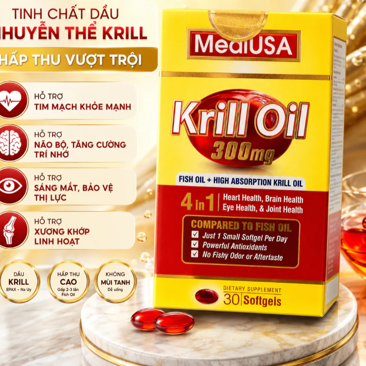 ( Quà Hấp Dẫn ) - Dầu nhuyễn thể KRILL OIL MediUSA - Giúp tăng cường sức khỏe tim mạch, não bộ, mắt, xương khớp.