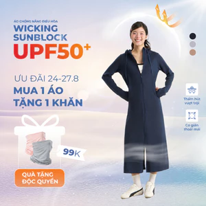 Áo khoác chống nắng nữ dáng dài có mũ xẻ tà thắt eo chống 97% tia UV CANIFA PS 6OT26S004