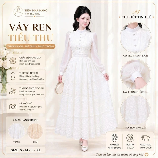 Váy ren tay dài dự tiệc , Đầm dự tiệc chất ren phối lưới kèm phụ kiện, Váy dự tiệc thanh lịch sang chảnh nữ tính đủ size