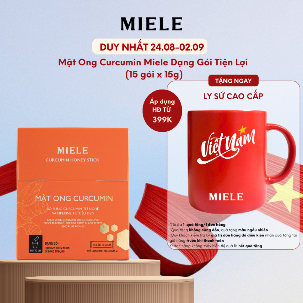 Hộp Stick 15 Gói Mật Ong Curcumin Miele 15g Tiện Lợi