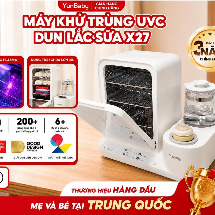 [BẢN TIẾNG VIỆT]  Máy tiệt trùng Yunbaby X27 đun nước Hâm Pha sữa Lắc sữa Tiệt trùng bình sữa Sấy khô Khử clo Plasma UVC
