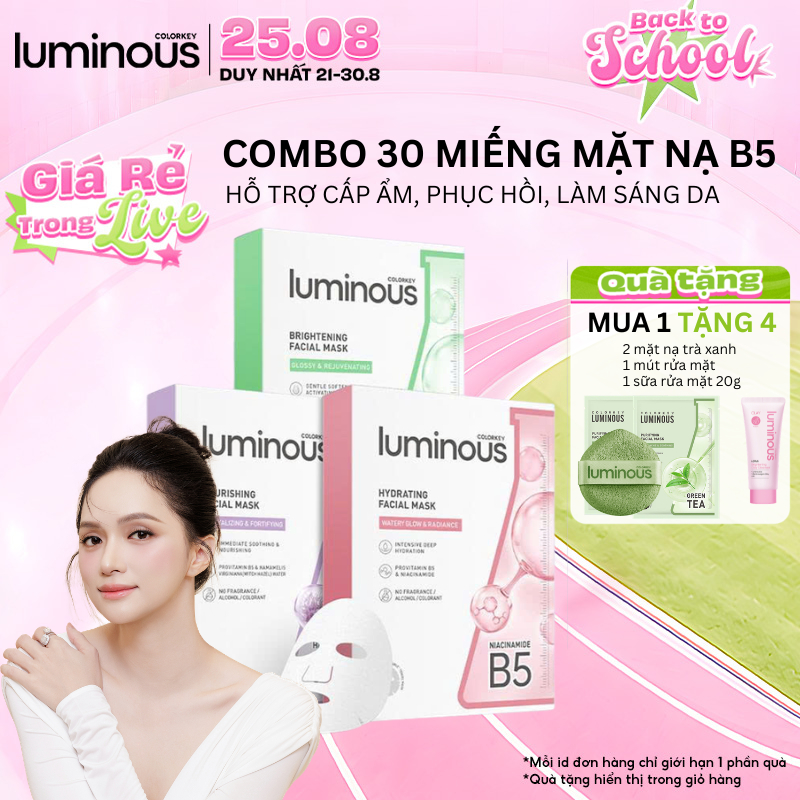 COMBO 3 Hộp Mặt Nạ Colorkey Luminous |Tinh Chất Vitamin B5 Cấp Ẩm Sâu Cho Da Căng Bóng| Phù Hợp Da Nhạy Cảm| 25ml x 30