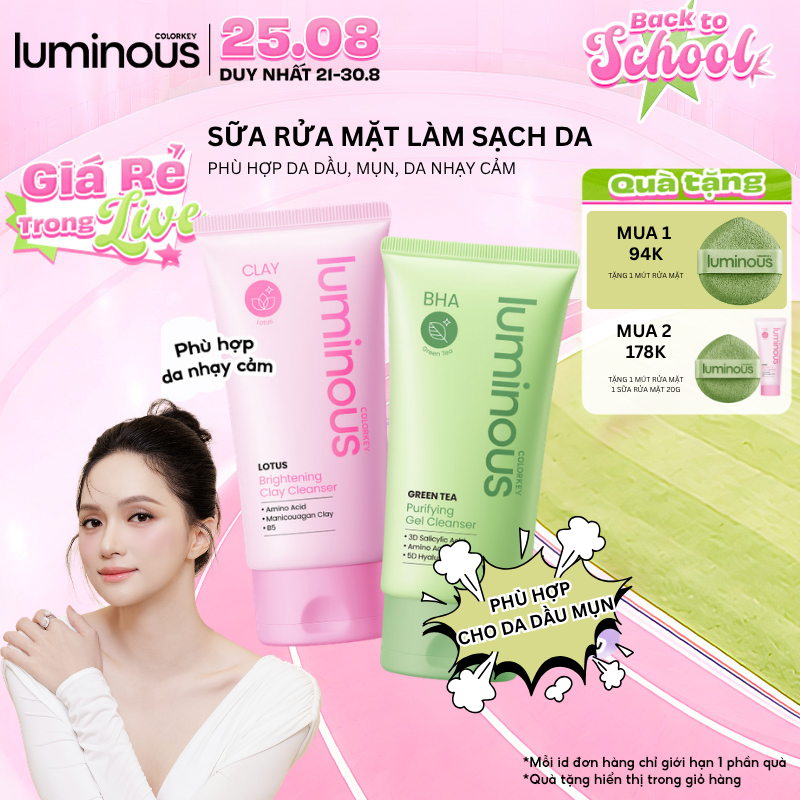 Sữa rửa mặt hỗ trợ làm sạch sâu, kiềm dầu, dưỡng ẩm dịu nhẹ cho da dầu mụn, nhạy cảm Colorkey Luminous |100ml
