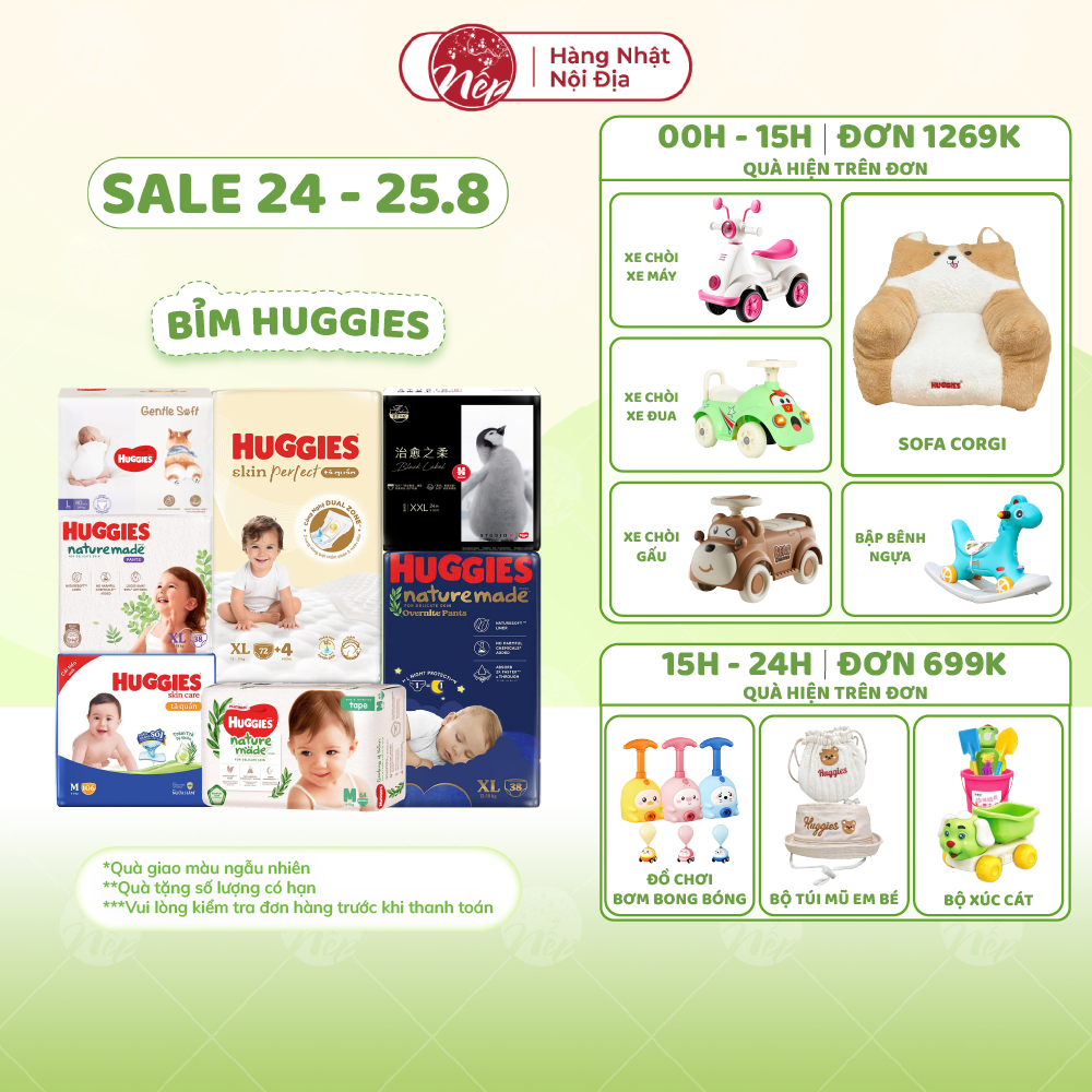 [TỔNG] Bỉm/tã dán/quần Huggies Platinum Nature Made Size NB60/S82/M64/L54/XL44/XXL26 - nepshop1