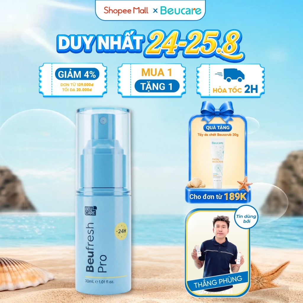 Xịt khử mùi toàn thân, lăn khử mùi BEUFRESH ngăn tiết mồ hôi, hạn chế mùi cơ thể 30ml