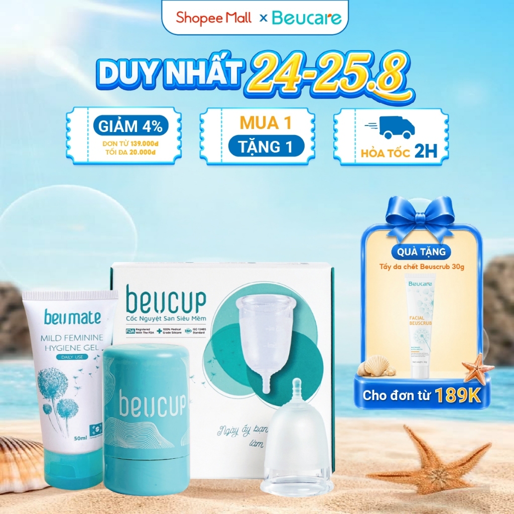 Cốc Nguyệt San BeUcup Silicol Y Tế Wacker Đức Siêu Mềm, Đạt Chuẩn FDA Hoa Kỳ