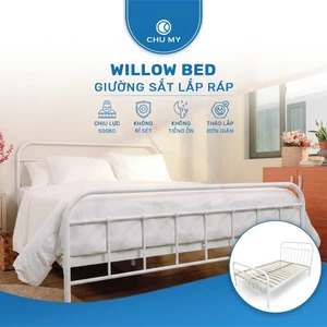 Giường Khung Sắt WILLOW CHU MY Cao Cấp Sơn Tĩnh Điện – Giường Sắt Decor Hiện Đại Chịu Lực 500kg Nan Gỗ (Màu Trắng)