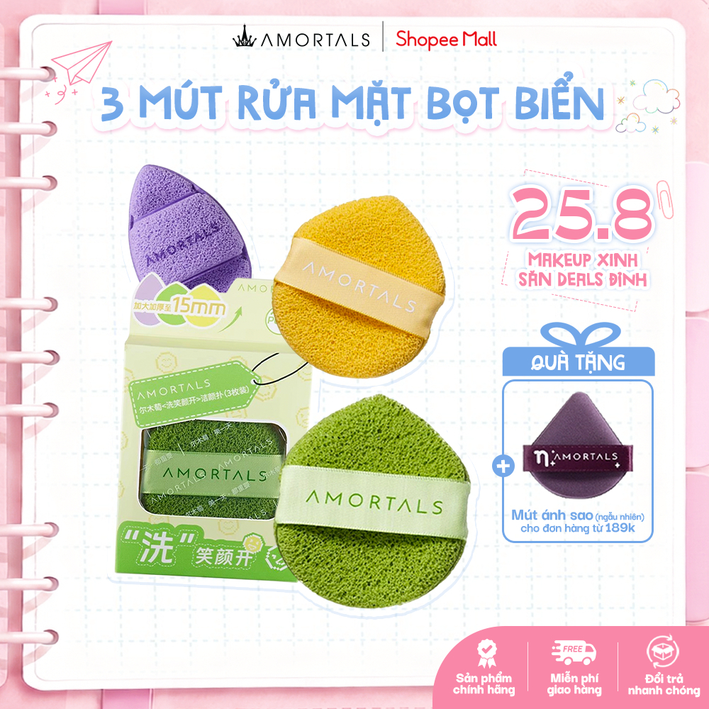 Bông Mút Rửa Mặt Bọt Biển AMORTALS - Bọt Rửa Mặt Giọt Nước Làm Sạch Da Mặt, Lau Mặt Nạ Bùn