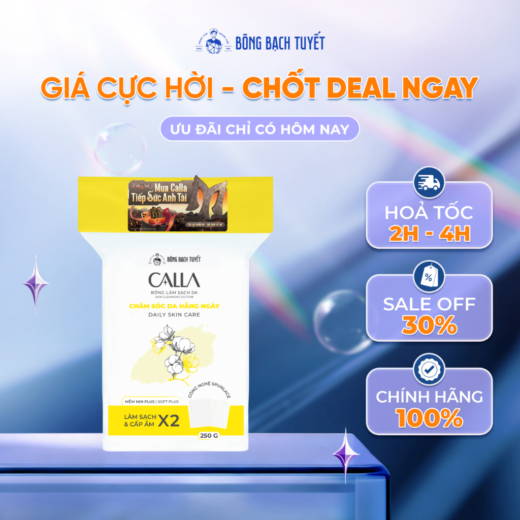 Bông Tẩy Trang Bông Bạch Tuyết Calla Mềm Mịn Công Nghệ Spunlace 250g (395 Miếng/Túi)