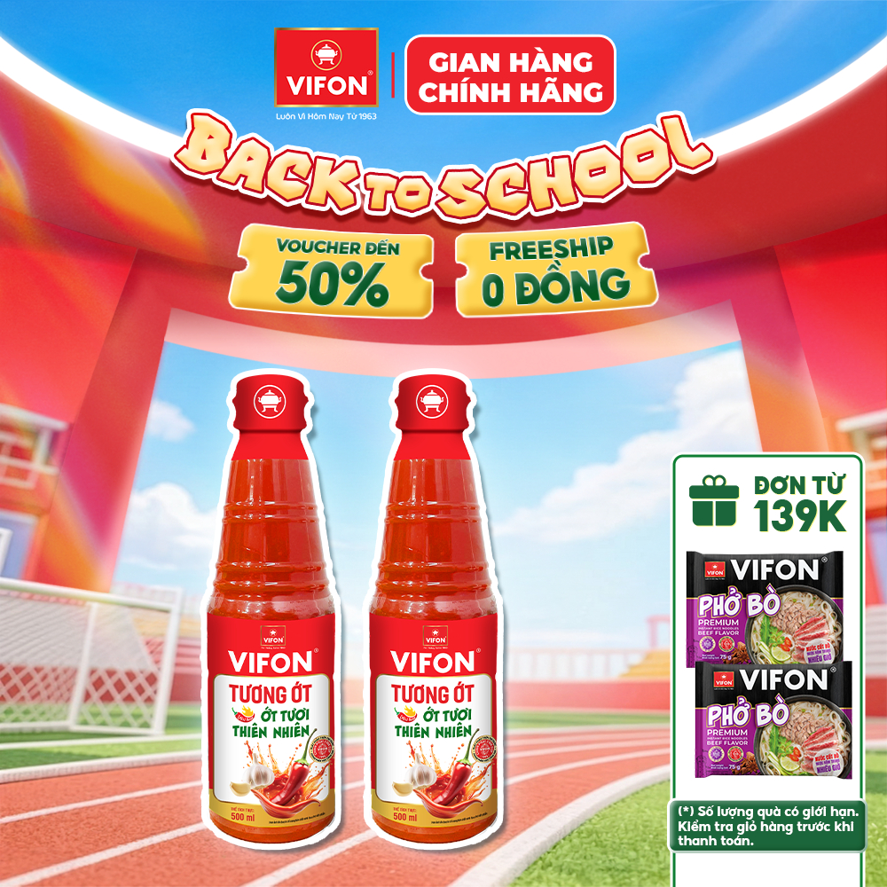 [VOUCHER HOT 10%] Set 2 Chai Tương Ớt VIFON – Gia Vị Thơm Ngon, Nguyên Liệu Tự Nhiên, 500ml/Chai