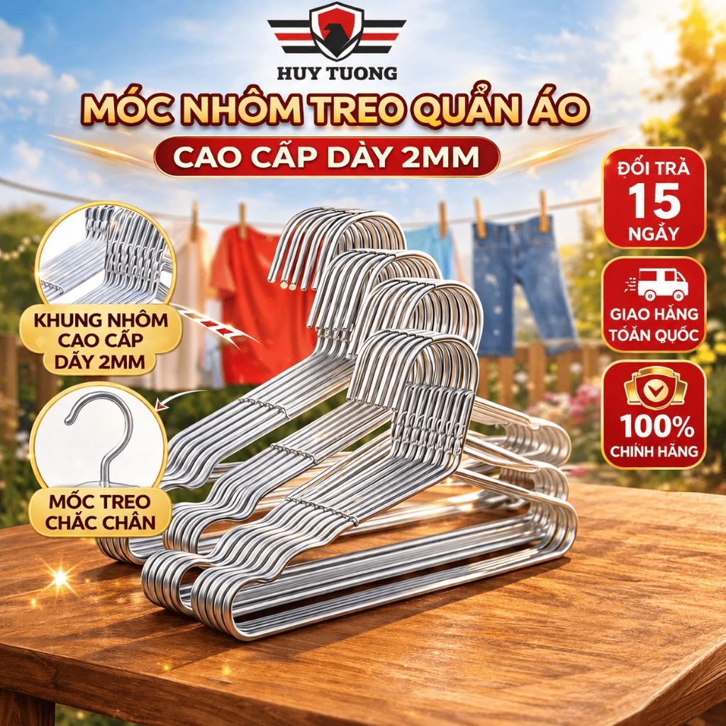 Combo 50 Móc Nhôm Treo Quần Áo Huy Tưởng, Móc Phơi Đồ, Móc Quần Áo Người Lớn Và Em Bé