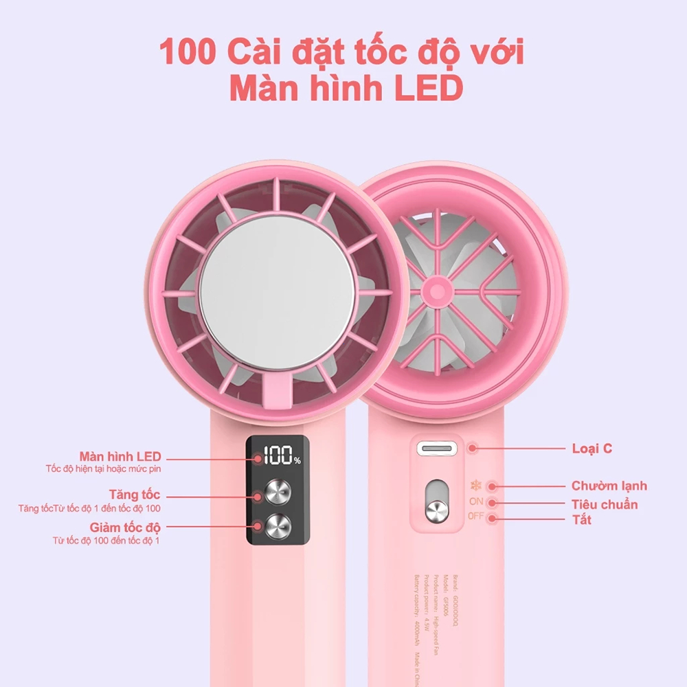 ⚡Quạt Cầm Tay Mini⚡  LED Màn hình 100 Cấp Quạt Mini hiệu quả đá lạnh Quạt Turbo tốc độ cao | BigBuy360 - bigbuy360.vn