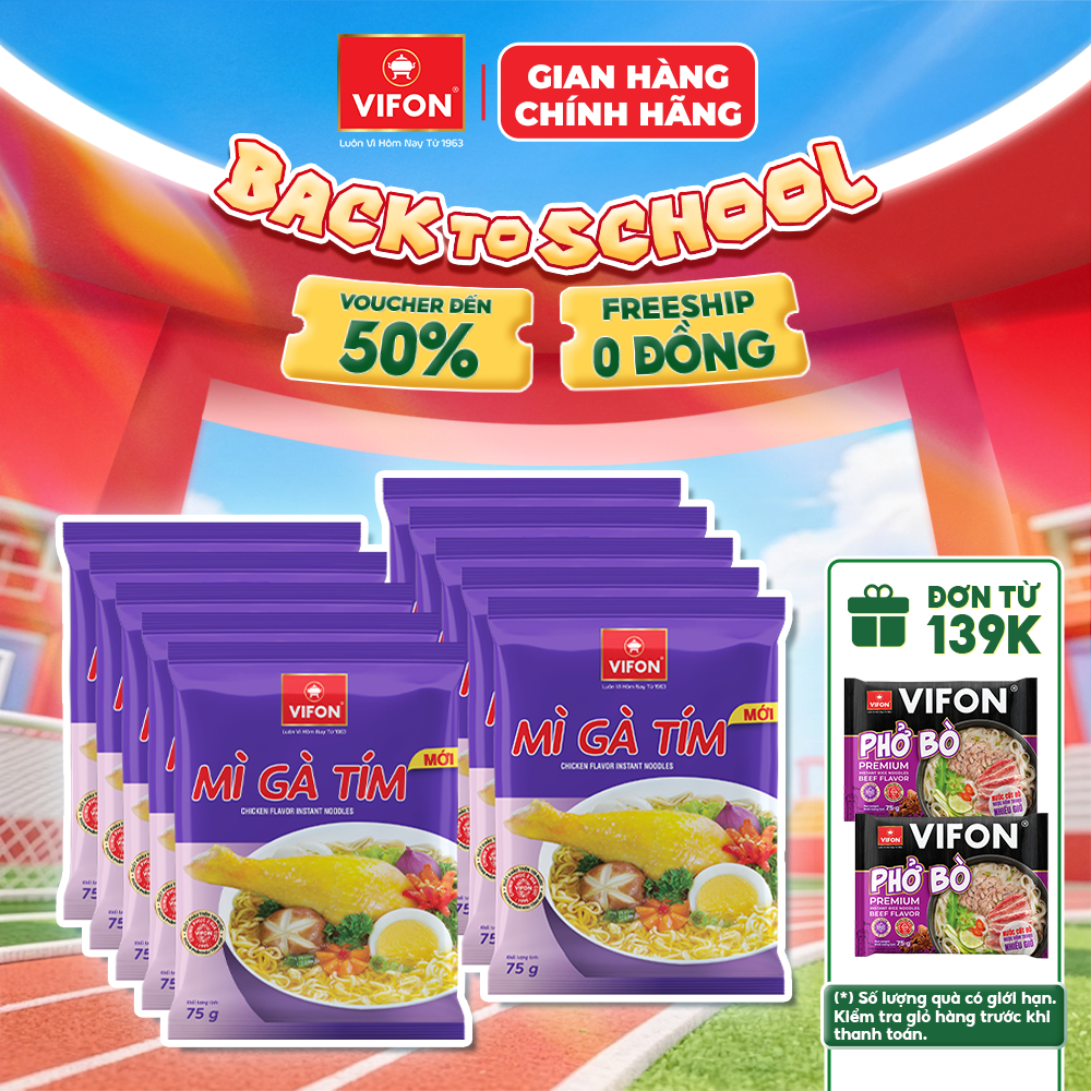 [VOUCHER HOT 10%] Set 10 Gói Mì Gà Tím/Mì Hai Tôm VIFON – Hương Vị Đậm Đà Truyền Thống 75g