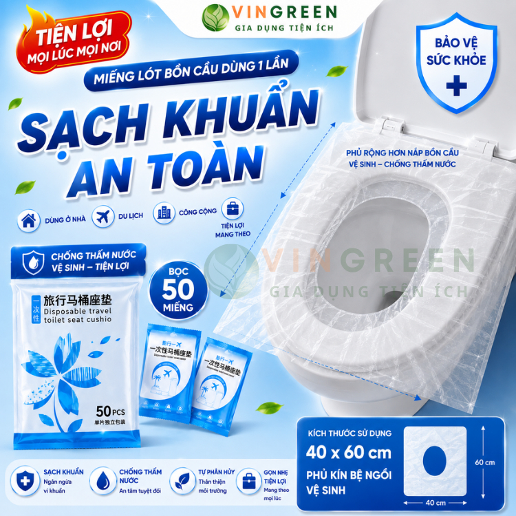 Combo 50 miếng lót bồn cầu vệ sinh công cộng dùng 1 lần, chống thấm nước, miếng lót tự phân hủy