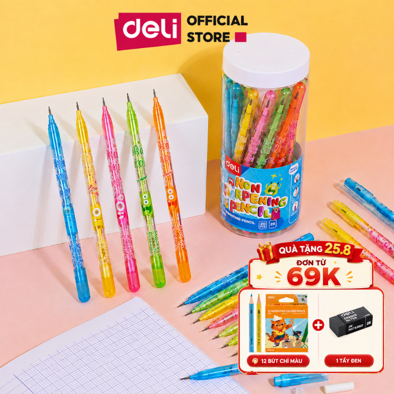 [🔥1-6.9 TẶNG 12 MÀU SÁP] Combo 20 Bút Chì Khúc 2B Học Sinh Deli - Chì Đậm Hình Dễ Thương Cho Bé Tập Viết Vẽ Tranh